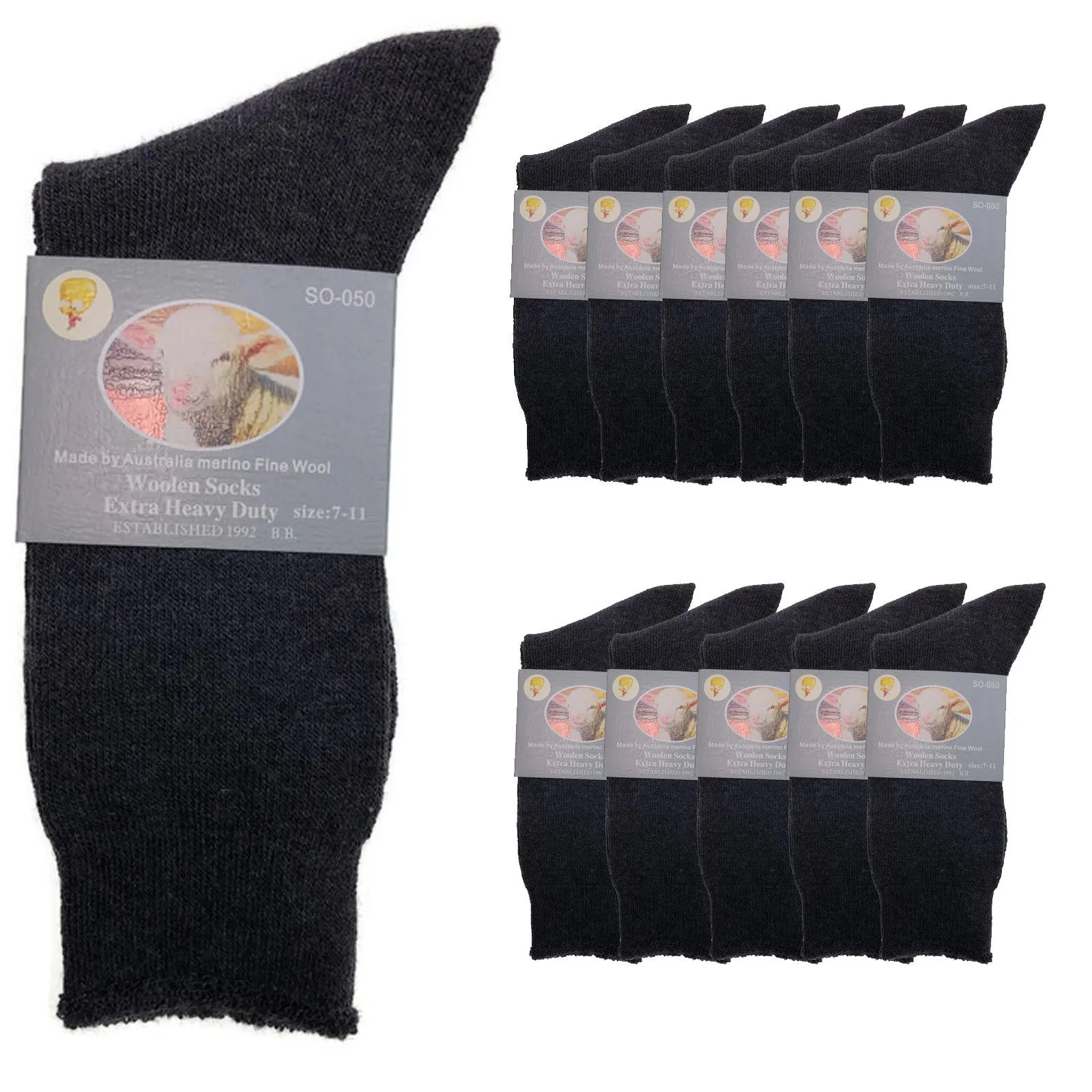 12 Pairs Merino Wool Blend Woolen Work Socks Hiking Heavy Duty Warm Thermal BULK