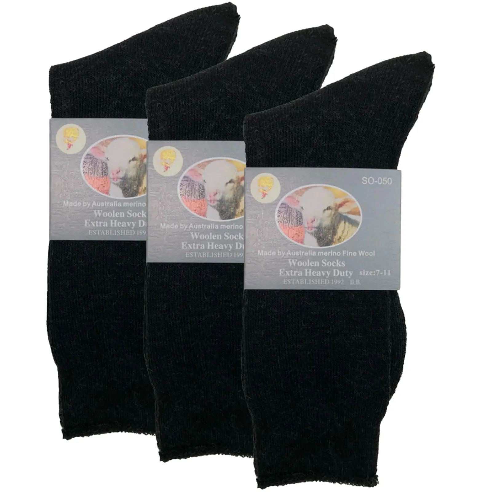 3 Pairs Merino Wool Blend Woolen Work Socks Hiking Heavy Duty Warm Thermal