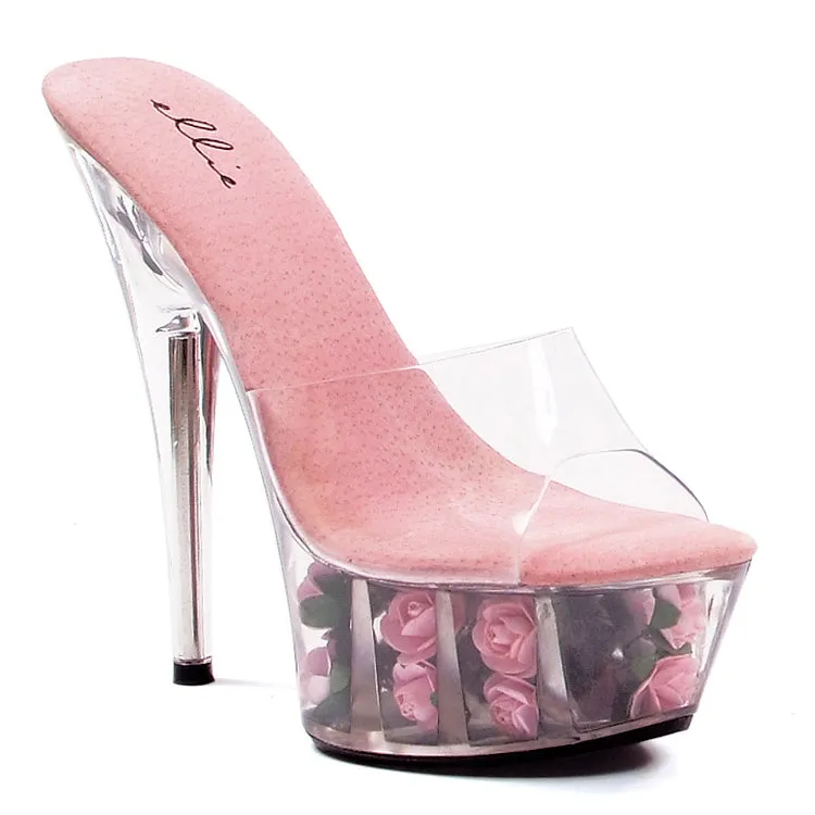 609-ROSES 6" ROSE FILLED PLATFORM WITH CLEAR UPPER AND COLOR INSOLE