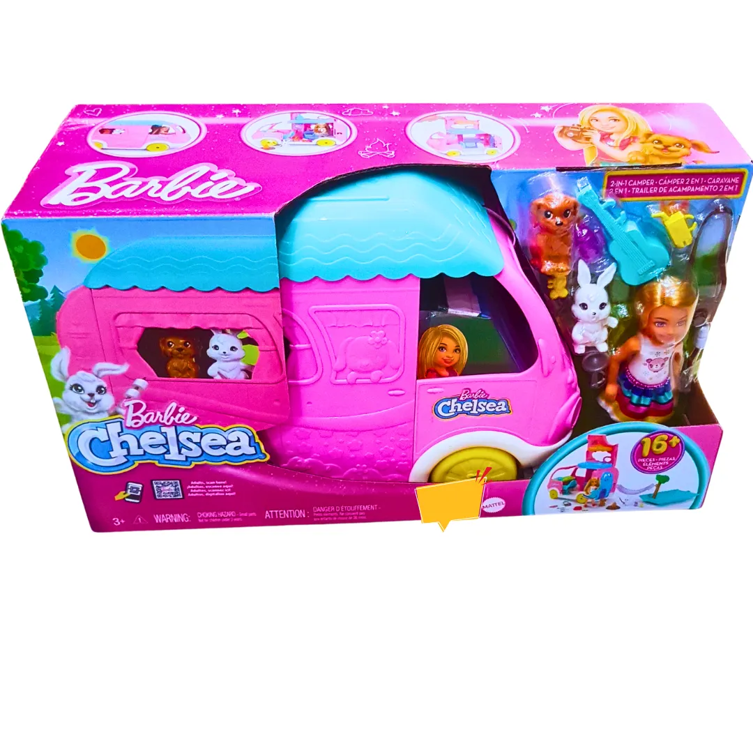 Barbie Chelsea Camper Playset - 2-in-1 Camper Van with Doll, Pets & Accessories | For Kids 3 