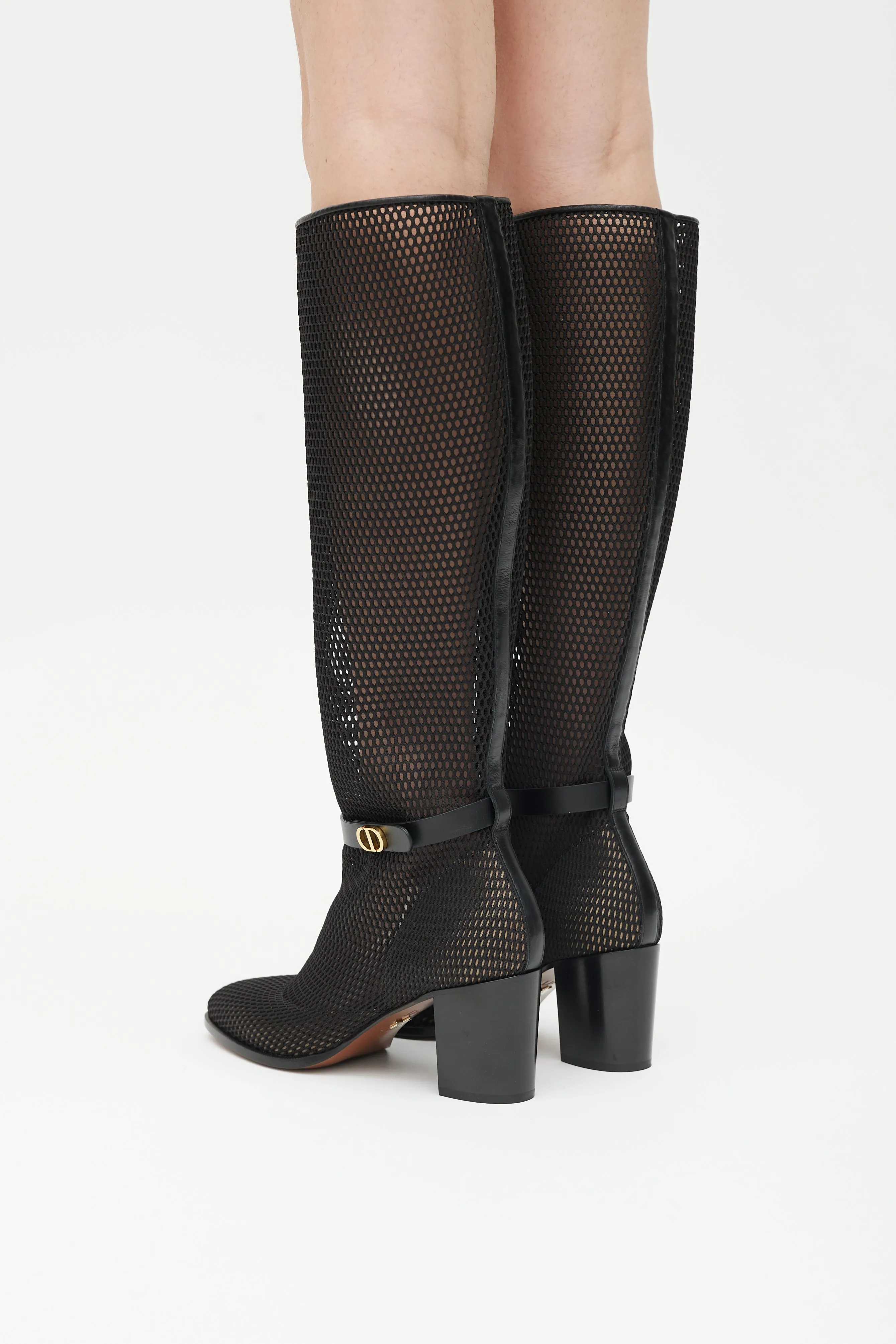 Black & Gold Empreinte Mesh Knee Height Boot