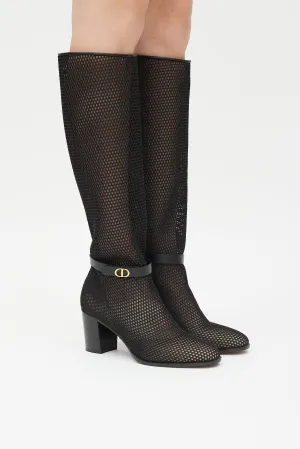 Black & Gold Empreinte Mesh Knee Height Boot