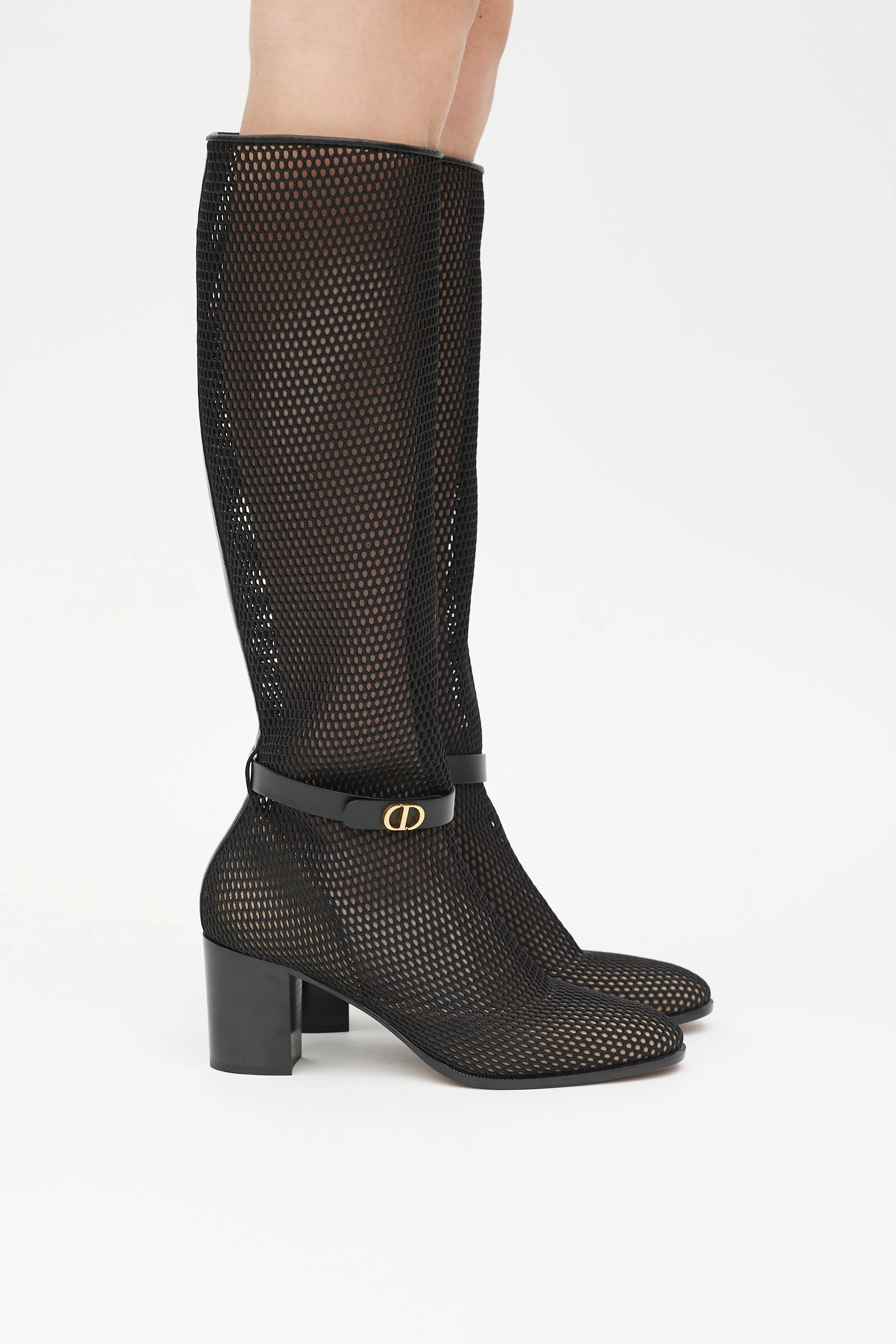 Black & Gold Empreinte Mesh Knee Height Boot