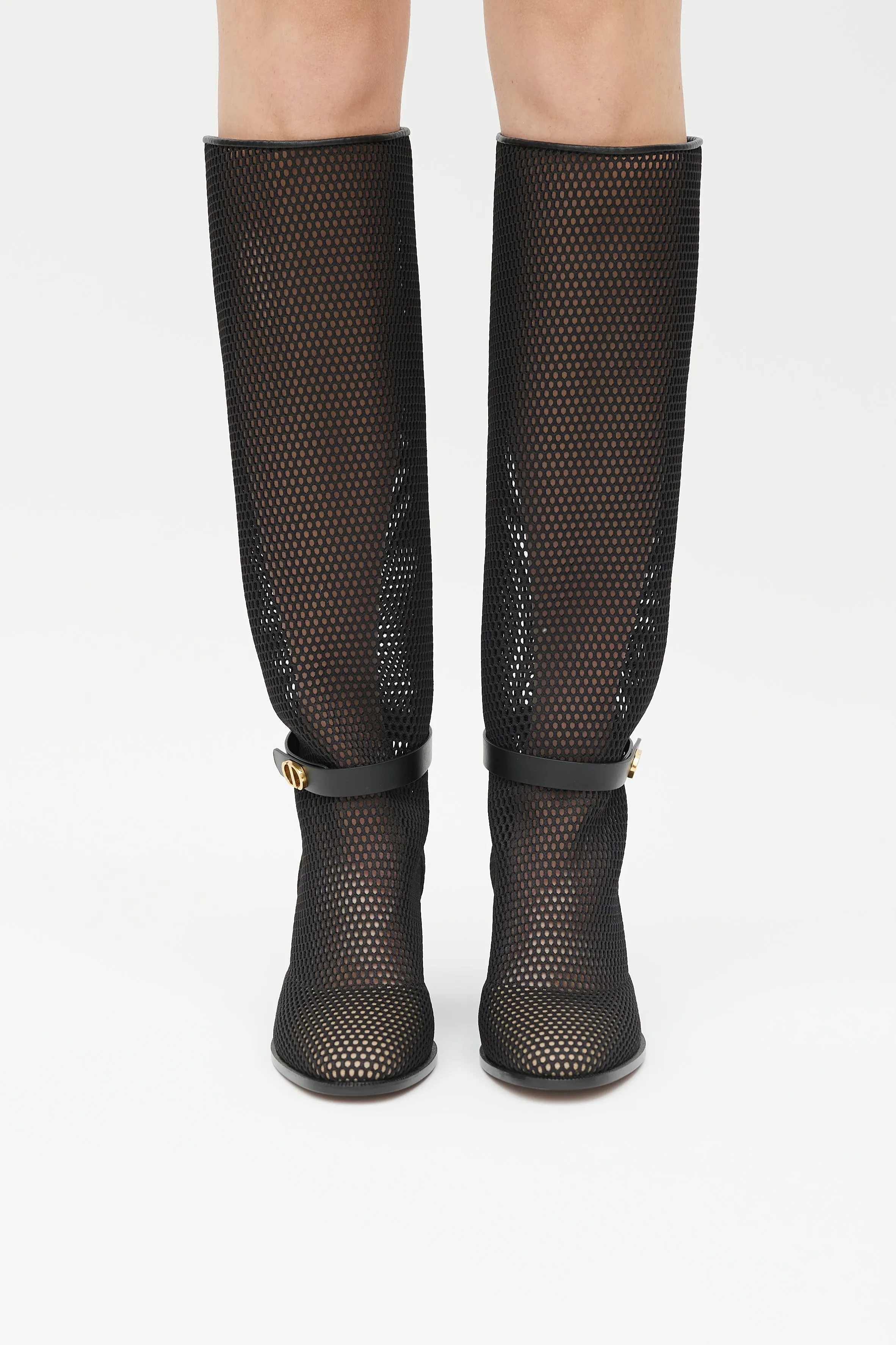 Black & Gold Empreinte Mesh Knee Height Boot