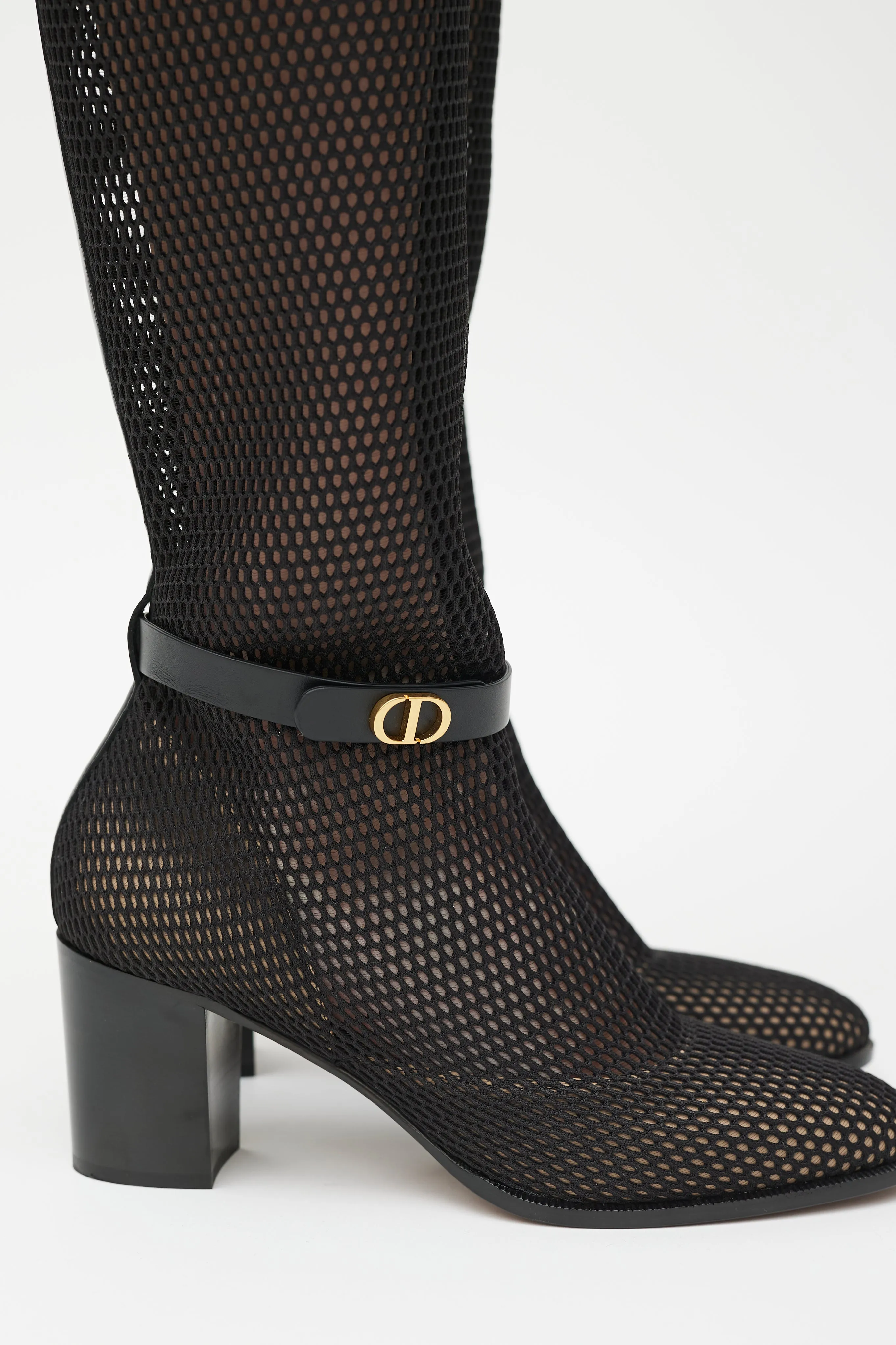 Black & Gold Empreinte Mesh Knee Height Boot