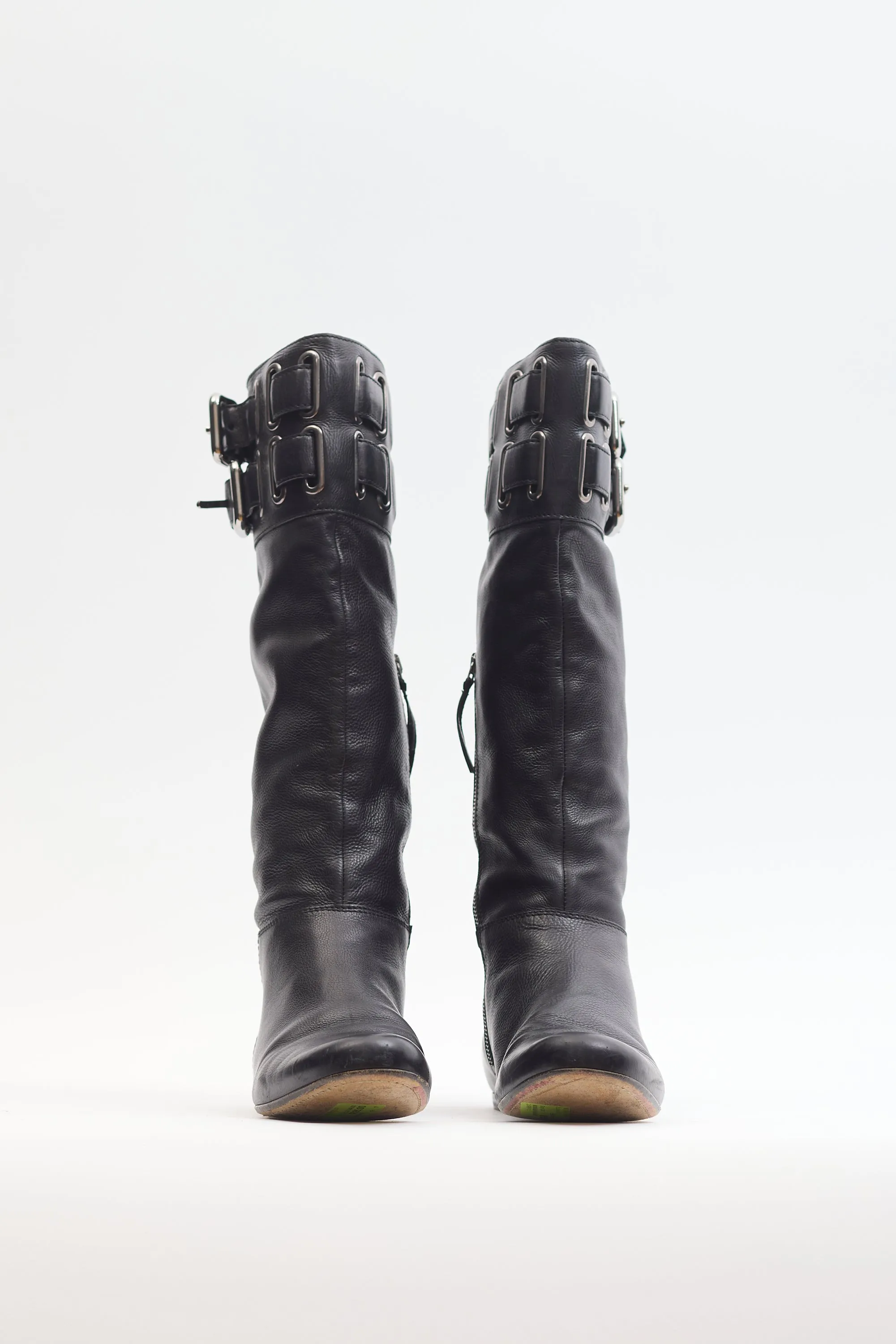 Black Buckle Leather Boot