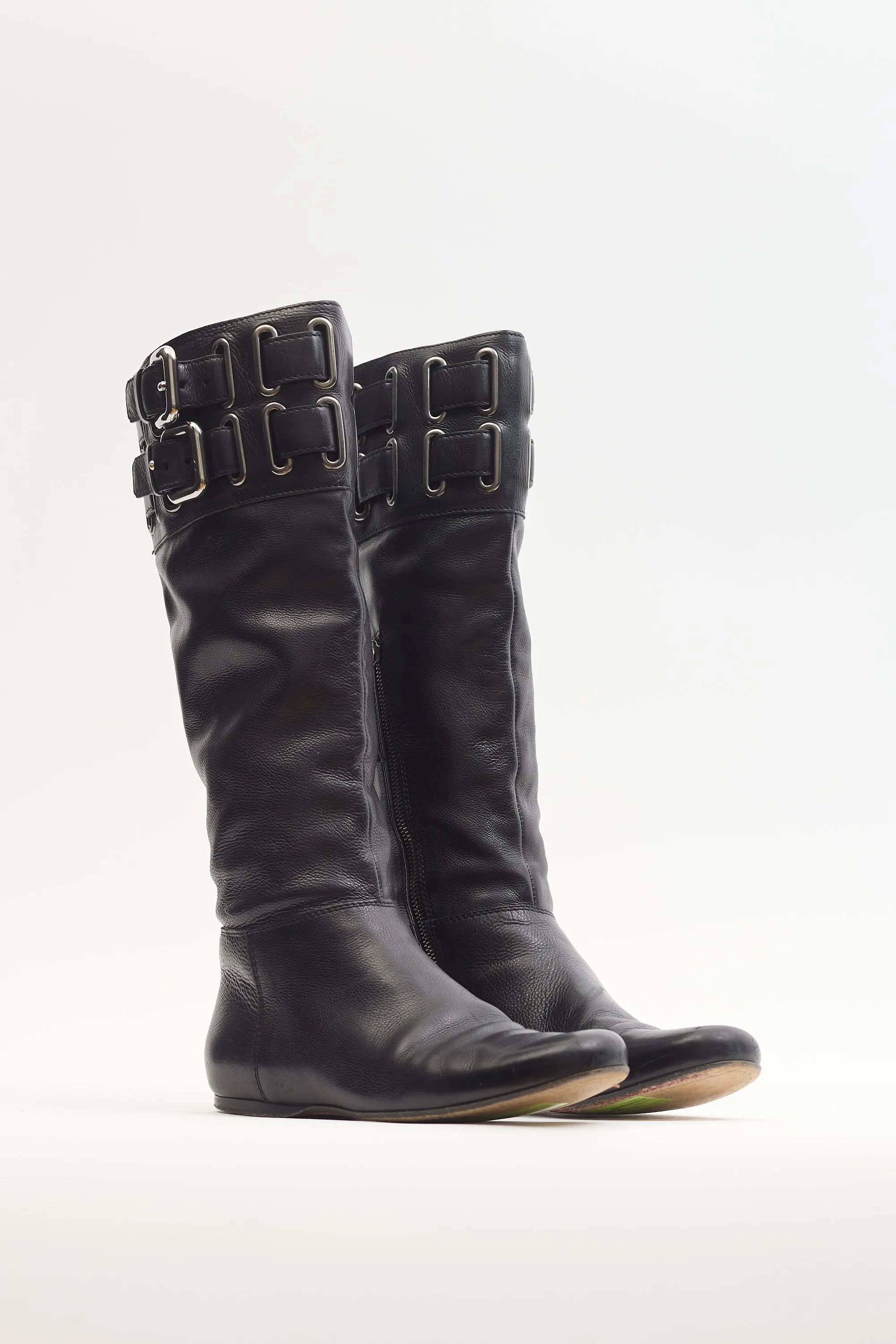 Black Buckle Leather Boot