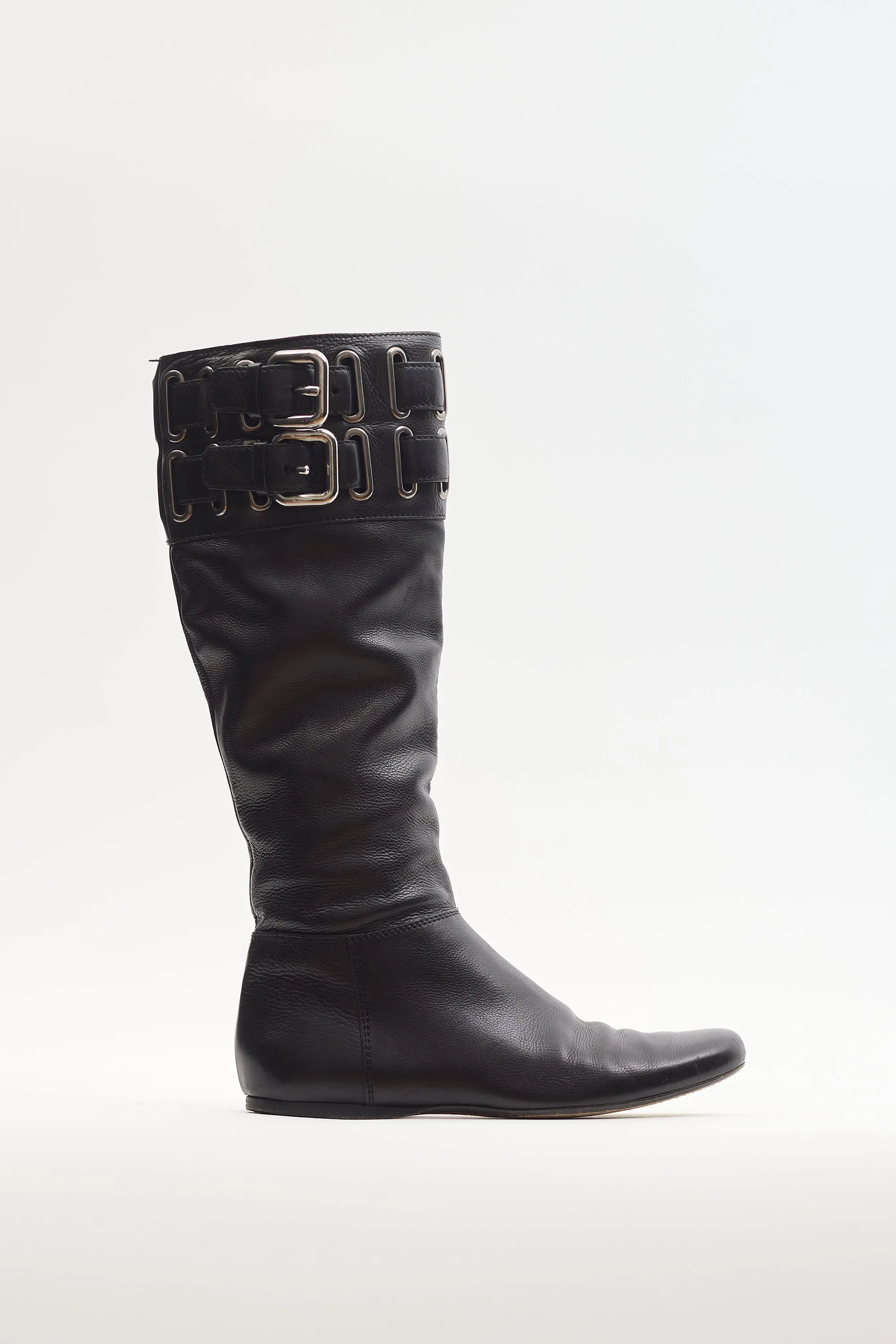 Black Buckle Leather Boot