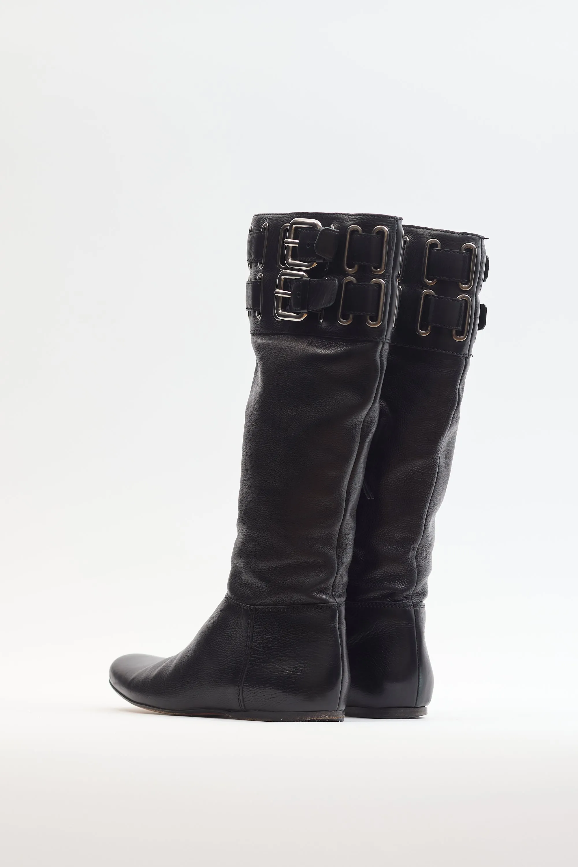 Black Buckle Leather Boot