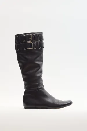 Black Buckle Leather Boot