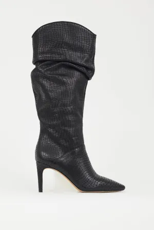 Black Embossed Leather Slouch Boot