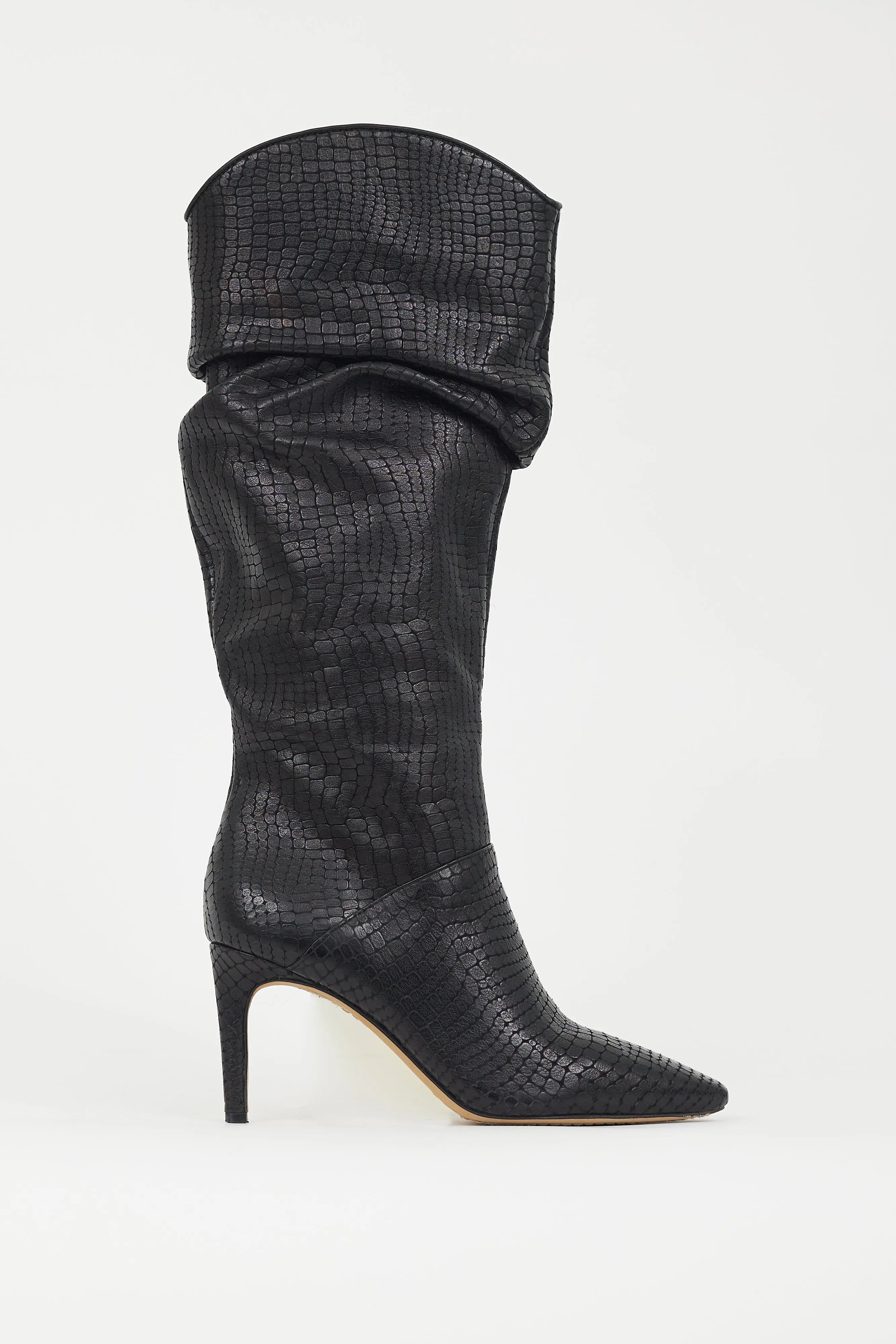 Black Embossed Leather Slouch Boot