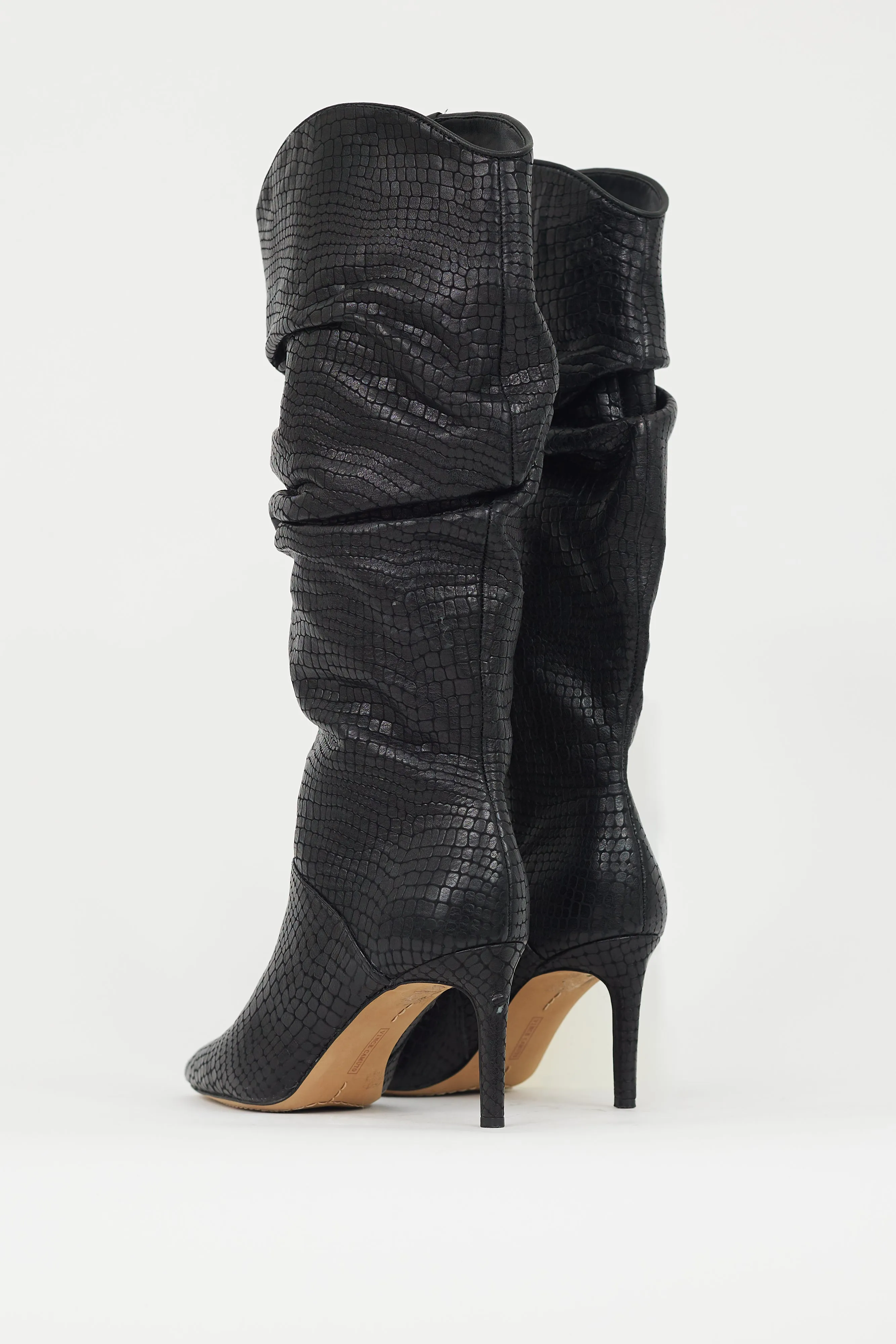 Black Embossed Leather Slouch Boot