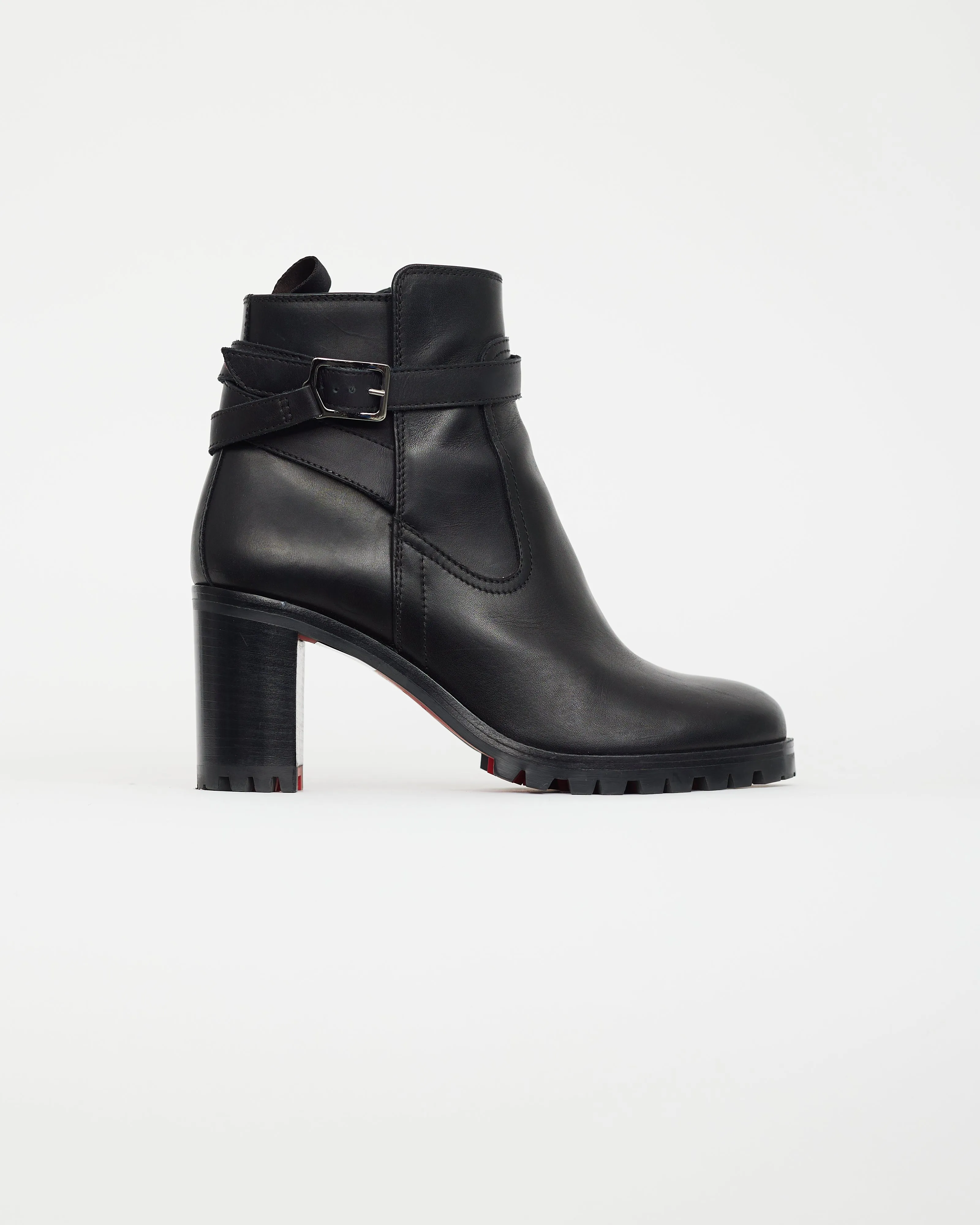 Black Leather Ankle Strap Boot