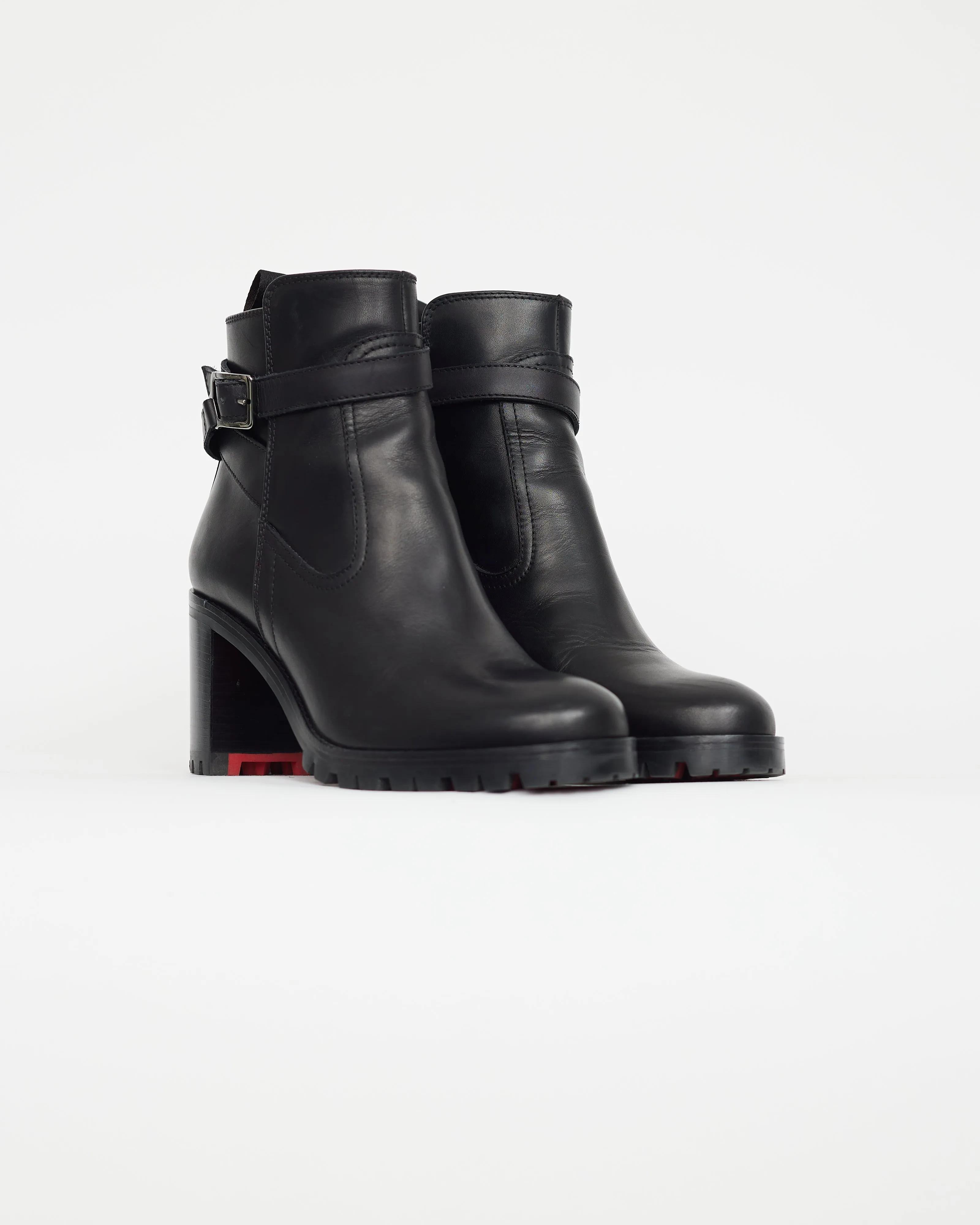 Black Leather Ankle Strap Boot