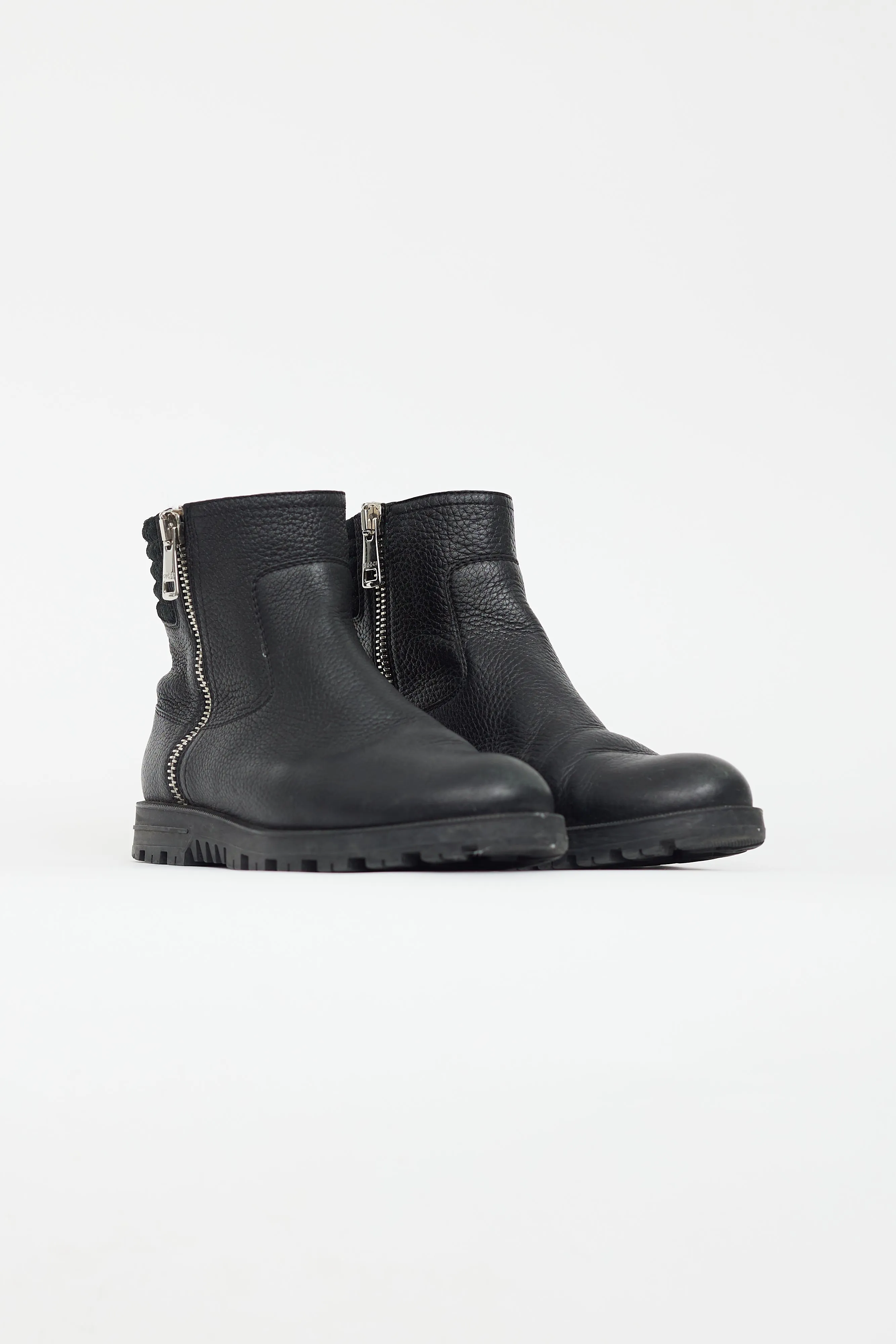 Black Leather Ankle Zip Boot