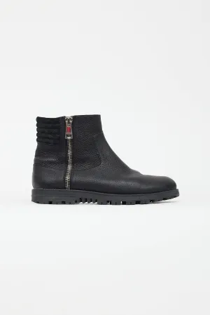 Black Leather Ankle Zip Boot