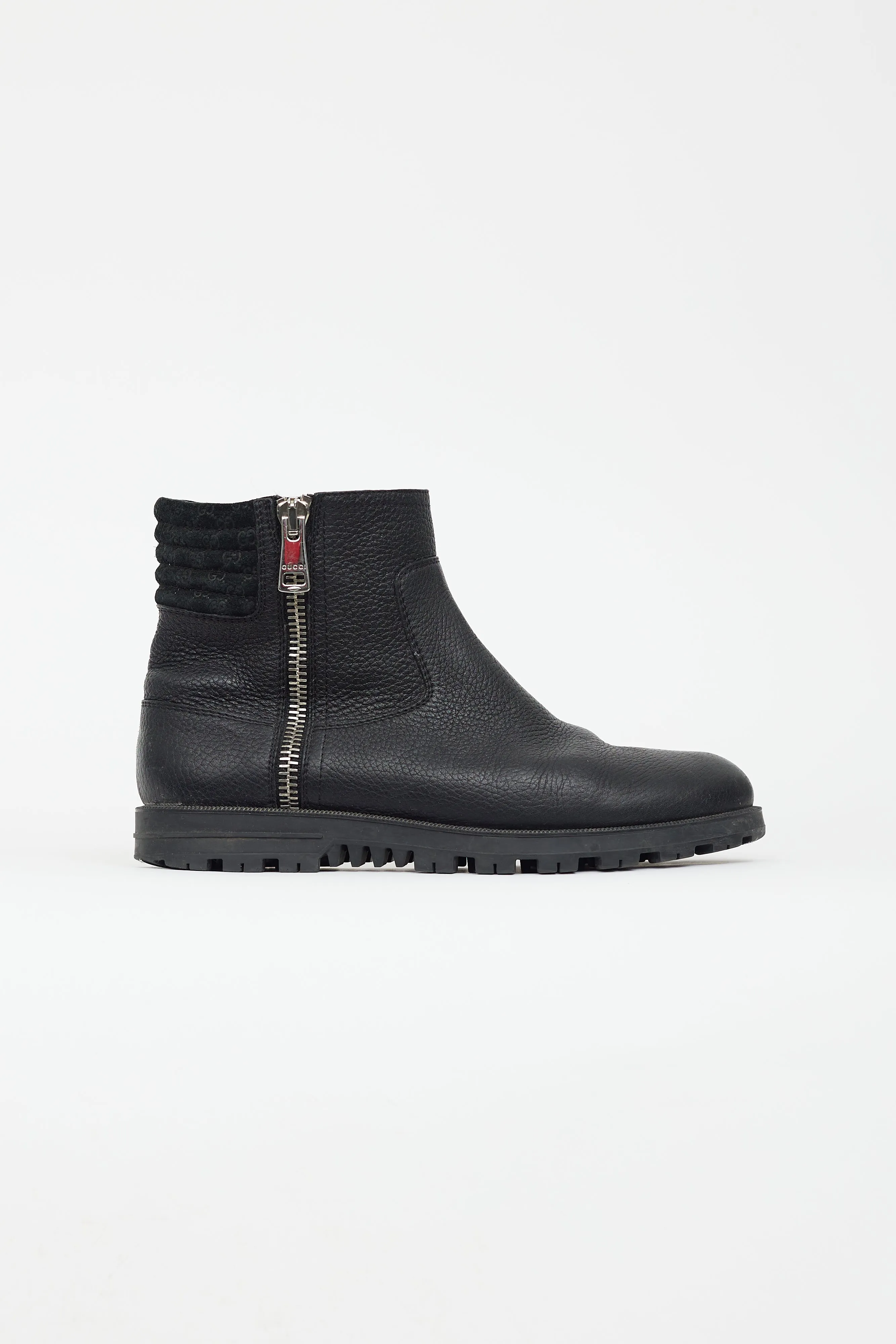 Black Leather Ankle Zip Boot