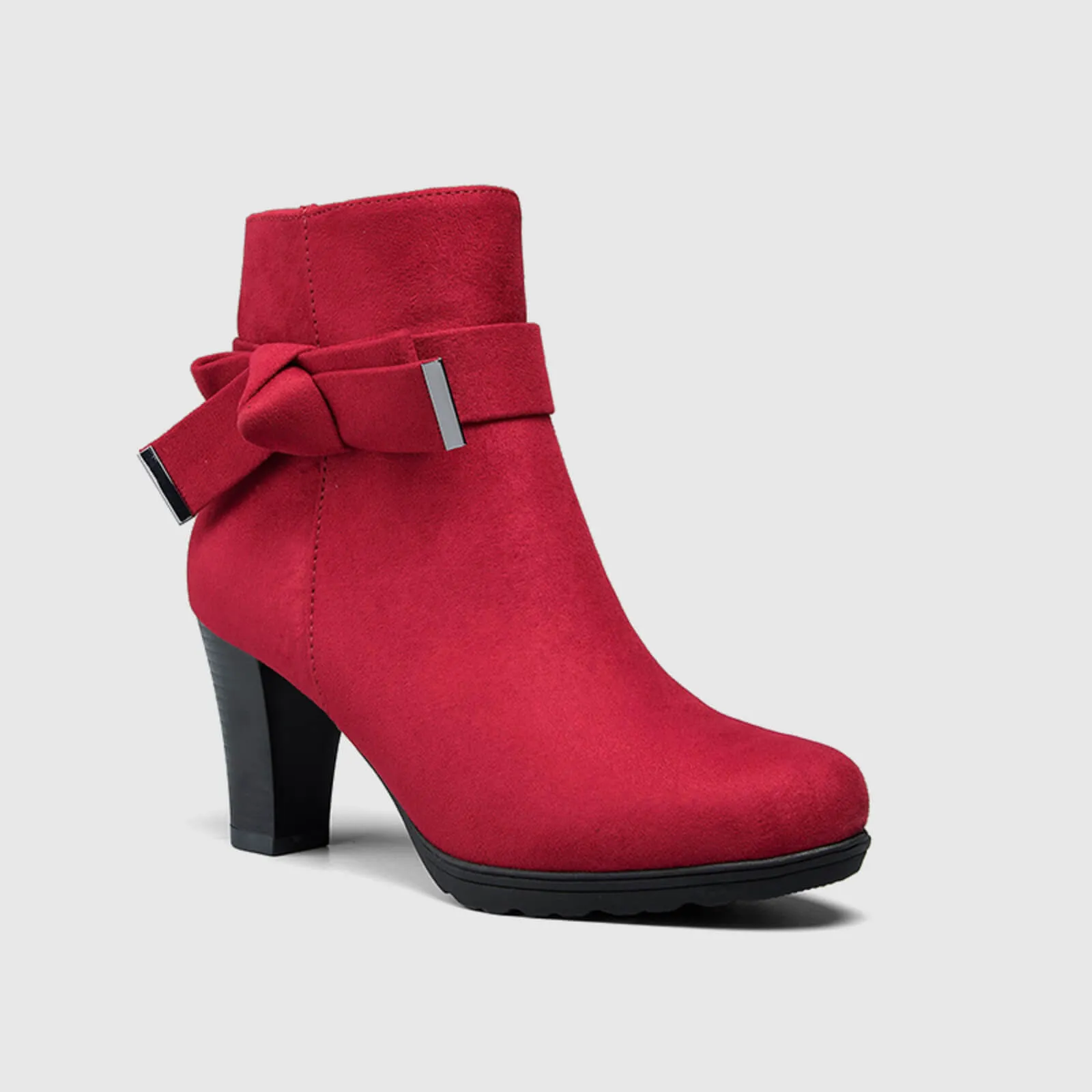 Chunky Stacked Heel Zipper Bowknot Ankle Boots