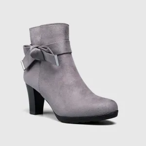 Chunky Stacked Heel Zipper Bowknot Ankle Boots