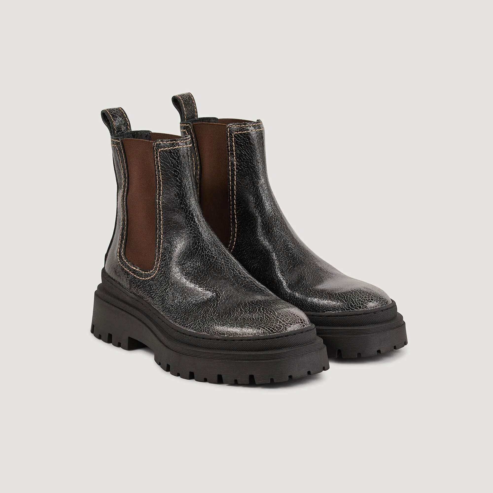 Crackled Leather Chelsea Boots