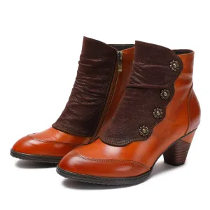 CrazycatZ Womens Leather Ankle  Boots Colorful Leather Buttoned Vintage Boots