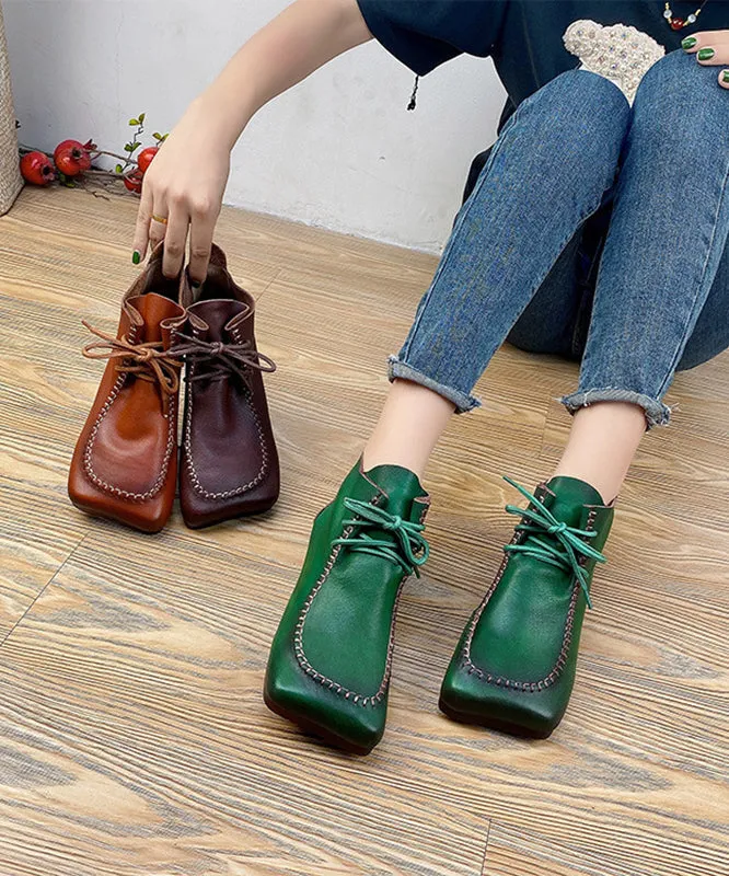 Green Cross Strap Handmade Comfy Splicing Ankle Boots ML1693