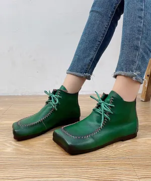 Green Cross Strap Handmade Comfy Splicing Ankle Boots ML1693