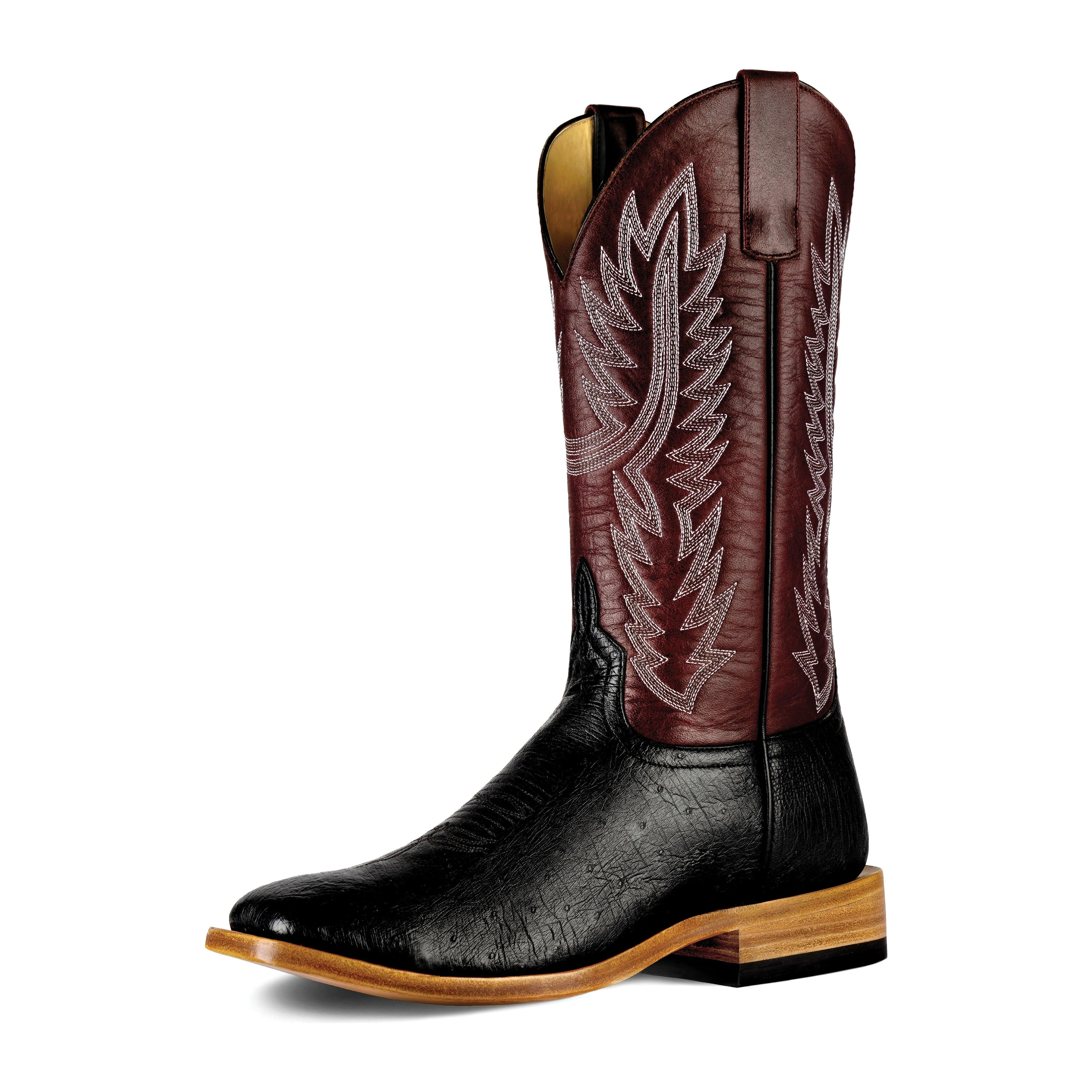 Men's Top Hand Black Smooth Ostrich with Maroon Top HP8010