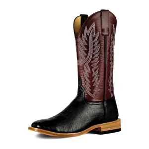 Men's Top Hand Black Smooth Ostrich with Maroon Top HP8010