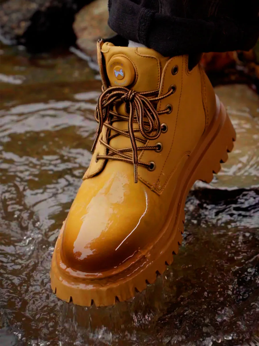 WESMART Unisex Heated Leather Boots Winter Outdoor Waterproof Ankle Boots