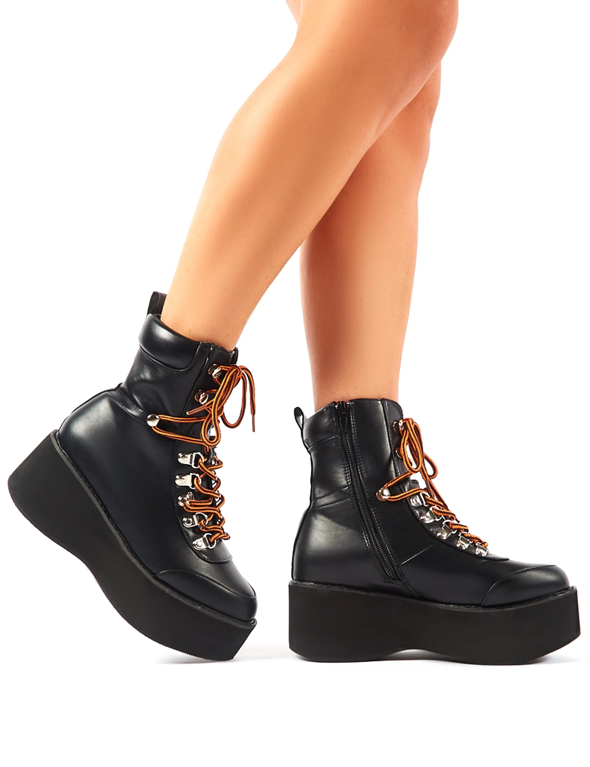 Willow Black Flatform Lace Up Ankle Boots