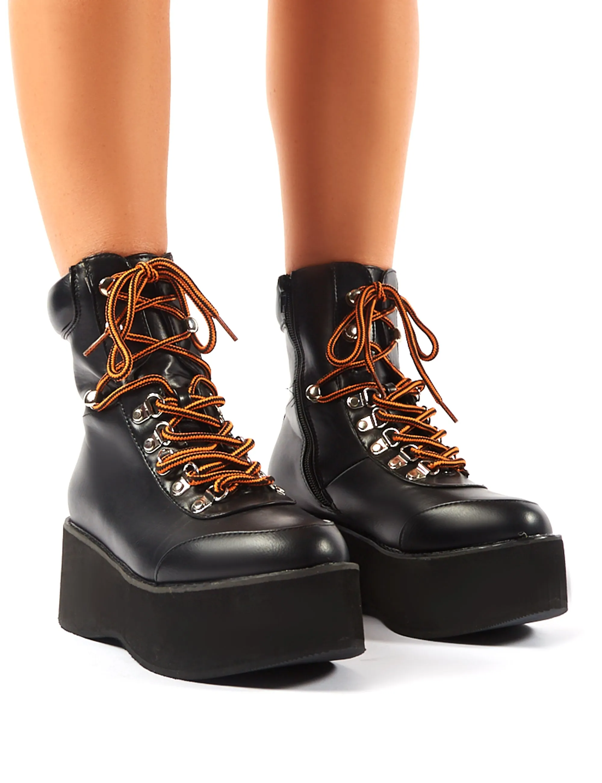 Willow Black Flatform Lace Up Ankle Boots