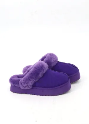 Women's Fur Platform Slippers,Purple